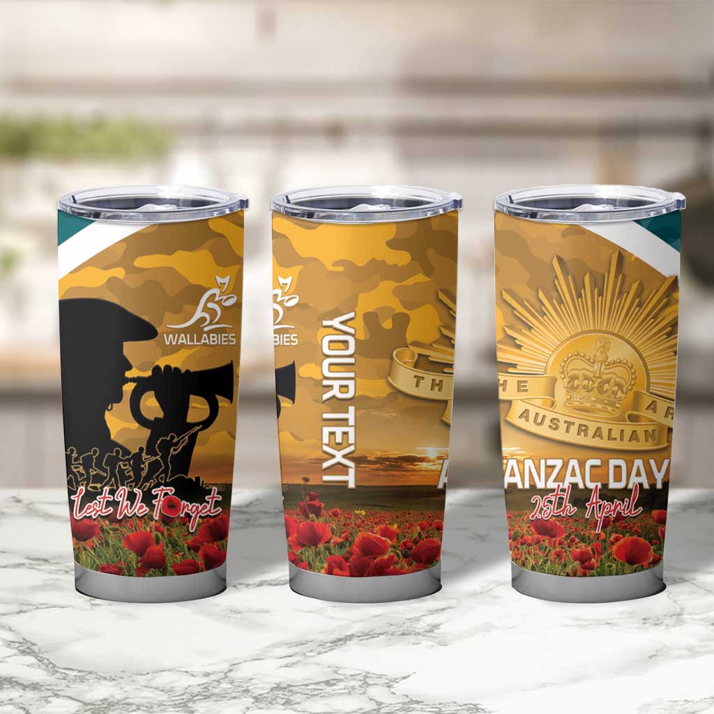 Personalised Wallabies ANZAC Day Tumbler Cup Last Post Poppy Lest We Forget
