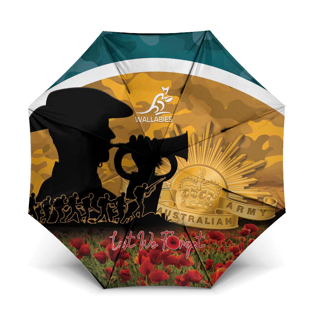 Wallabies ANZAC Day Umbrella Last Post Poppy Lest We Forget
