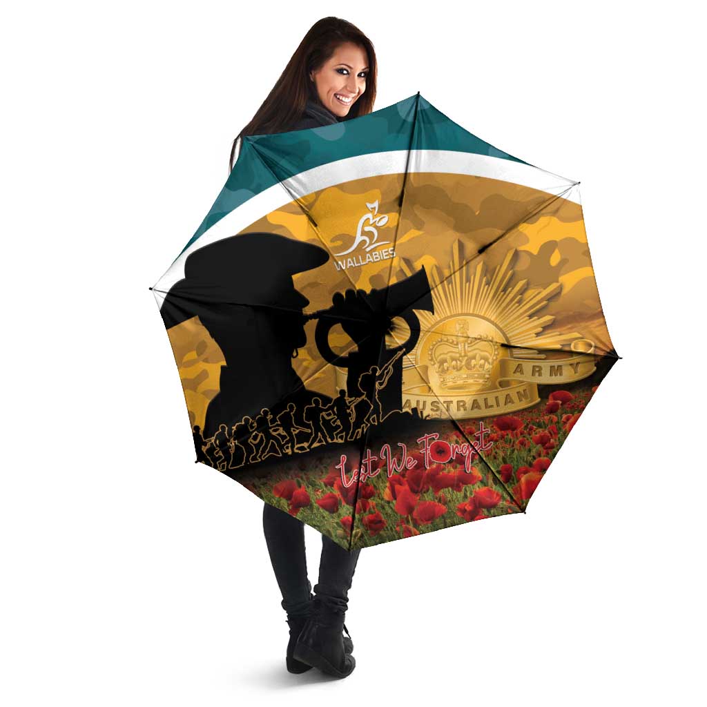 Wallabies ANZAC Day Umbrella Last Post Poppy Lest We Forget