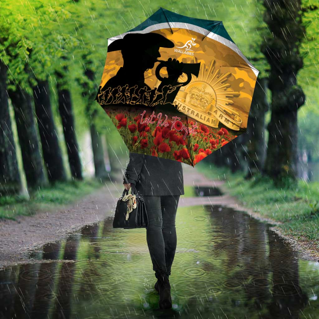 Wallabies ANZAC Day Umbrella Last Post Poppy Lest We Forget