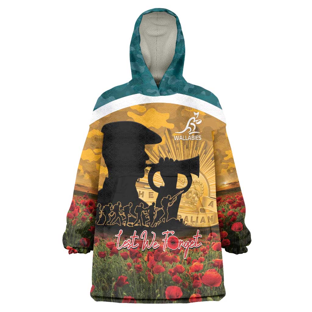 Personalised Wallabies ANZAC Day Wearable Blanket Hoodie Last Post Poppy Lest We Forget
