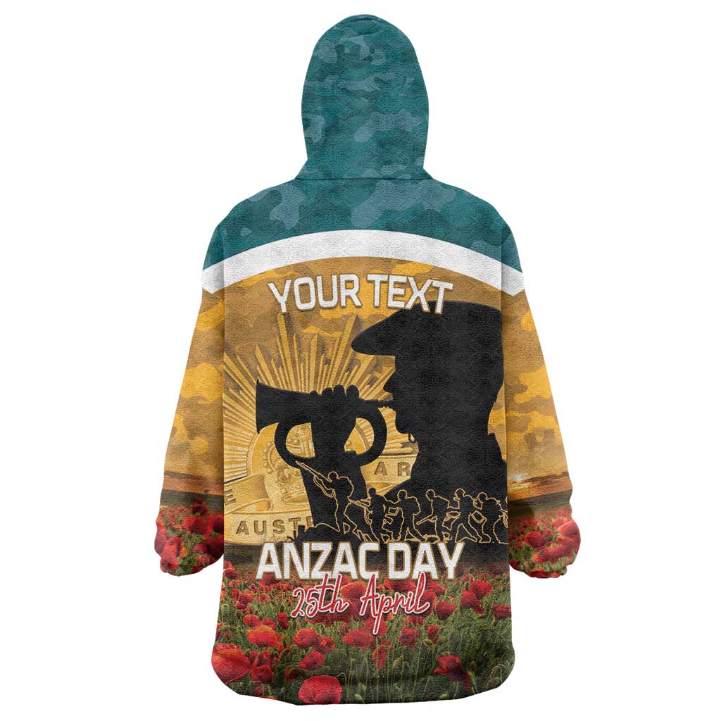 Personalised Wallabies ANZAC Day Wearable Blanket Hoodie Last Post Poppy Lest We Forget