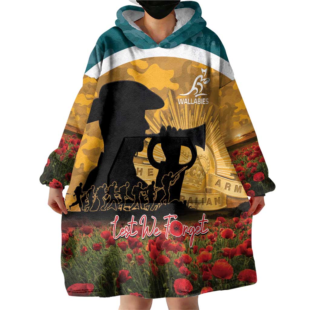 Personalised Wallabies ANZAC Day Wearable Blanket Hoodie Last Post Poppy Lest We Forget