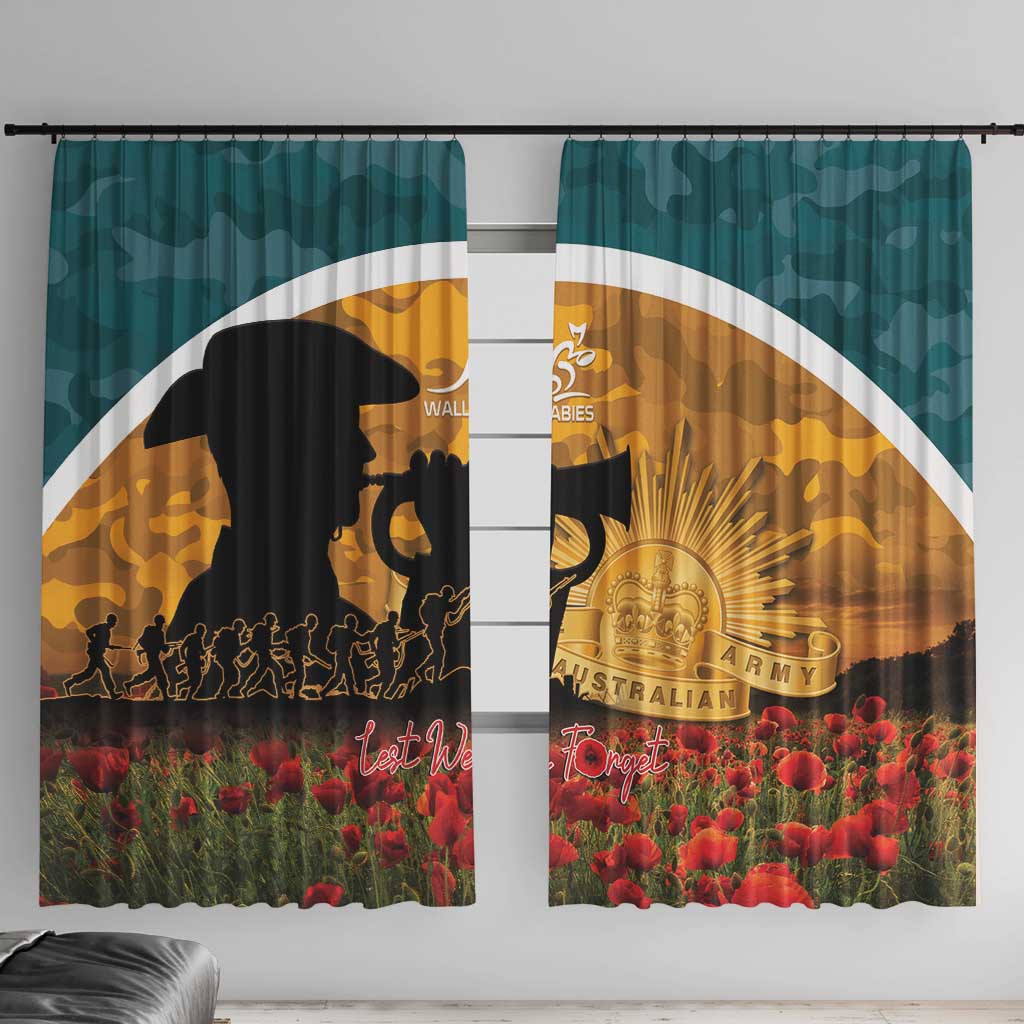 Wallabies ANZAC Day Window Curtain Last Post Poppy Lest We Forget