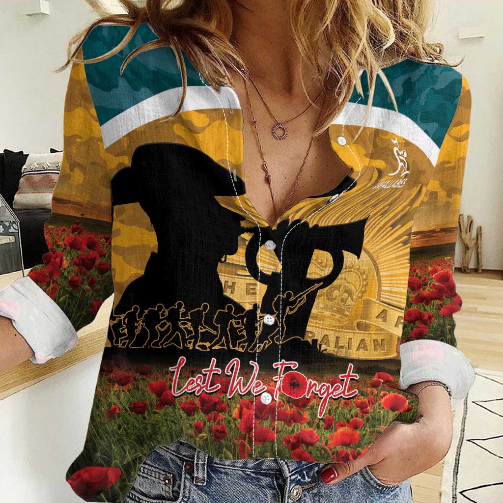 Personalised Wallabies ANZAC Day Women Casual Shirt Last Post Poppy Lest We Forget