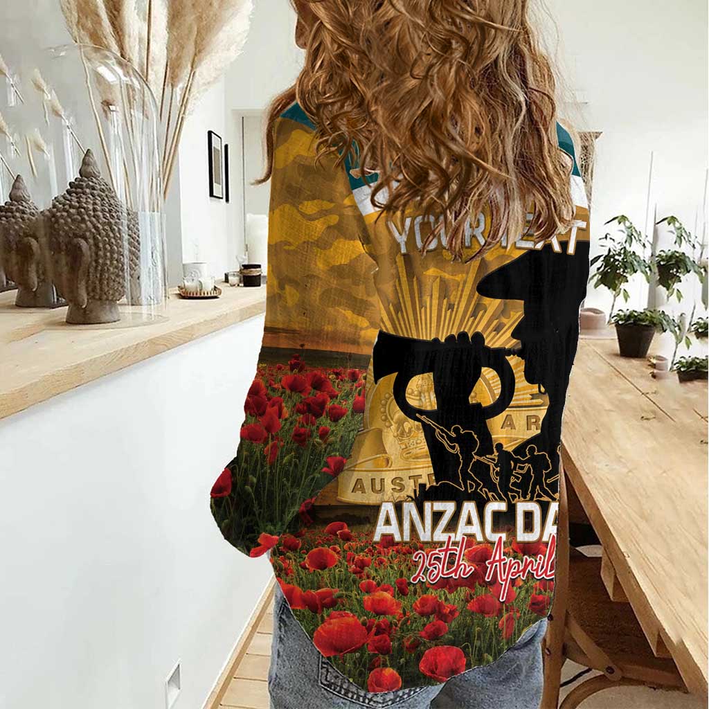 Personalised Wallabies ANZAC Day Women Casual Shirt Last Post Poppy Lest We Forget