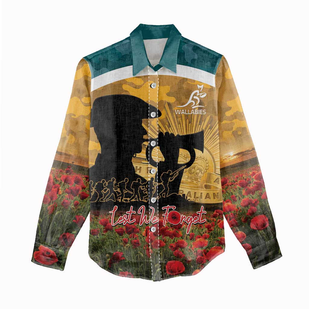 Personalised Wallabies ANZAC Day Women Casual Shirt Last Post Poppy Lest We Forget