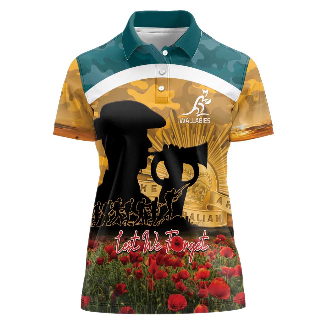 Personalised Wallabies ANZAC Day Women Polo Shirt Last Post Poppy Lest We Forget