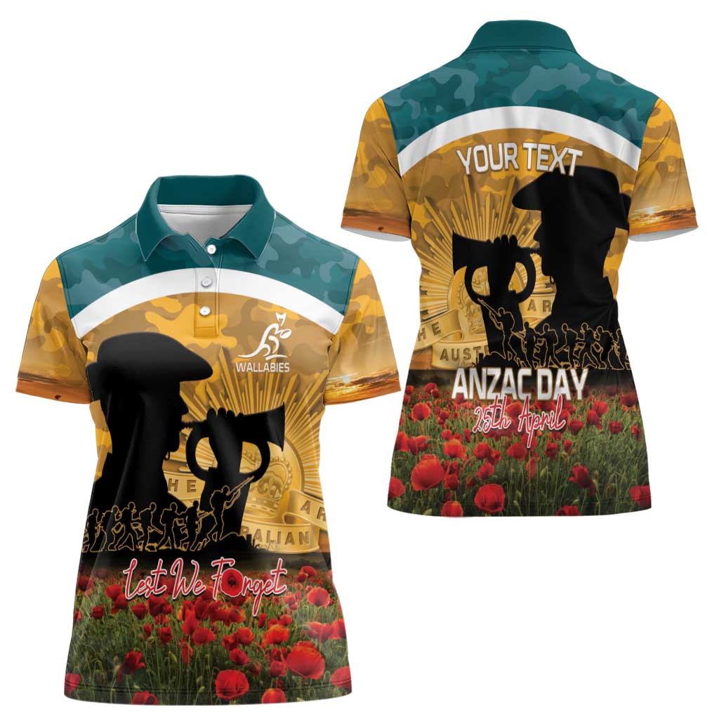Personalised Wallabies ANZAC Day Women Polo Shirt Last Post Poppy Lest We Forget
