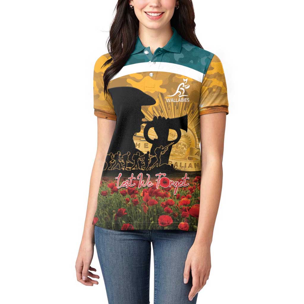Personalised Wallabies ANZAC Day Women Polo Shirt Last Post Poppy Lest We Forget