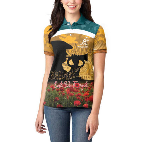Personalised Wallabies ANZAC Day Women Polo Shirt Last Post Poppy Lest We Forget