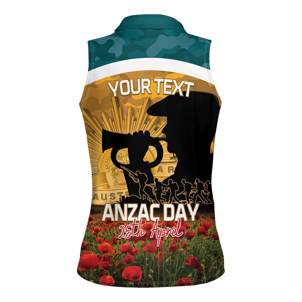 Personalised Wallabies ANZAC Day Women Sleeveless Polo Shirt Last Post Poppy Lest We Forget
