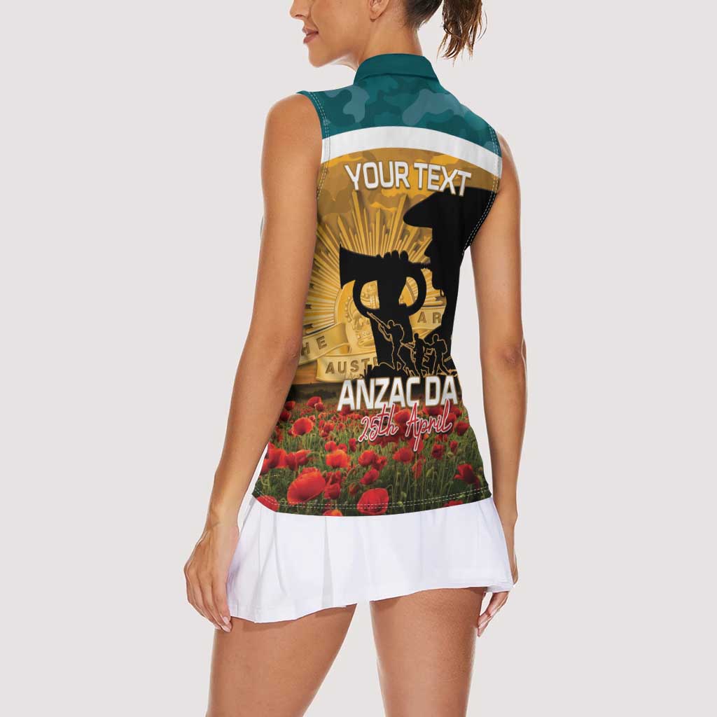 Personalised Wallabies ANZAC Day Women Sleeveless Polo Shirt Last Post Poppy Lest We Forget