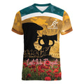 Personalised Wallabies ANZAC Day Women V-Neck T-Shirt Last Post Poppy Lest We Forget