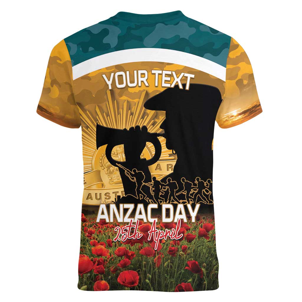 Personalised Wallabies ANZAC Day Women V-Neck T-Shirt Last Post Poppy Lest We Forget