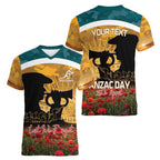 Personalised Wallabies ANZAC Day Women V-Neck T-Shirt Last Post Poppy Lest We Forget