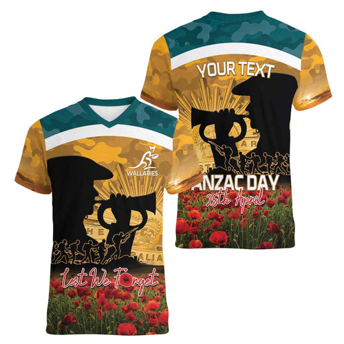 Personalised Wallabies ANZAC Day Women V-Neck T-Shirt Last Post Poppy Lest We Forget