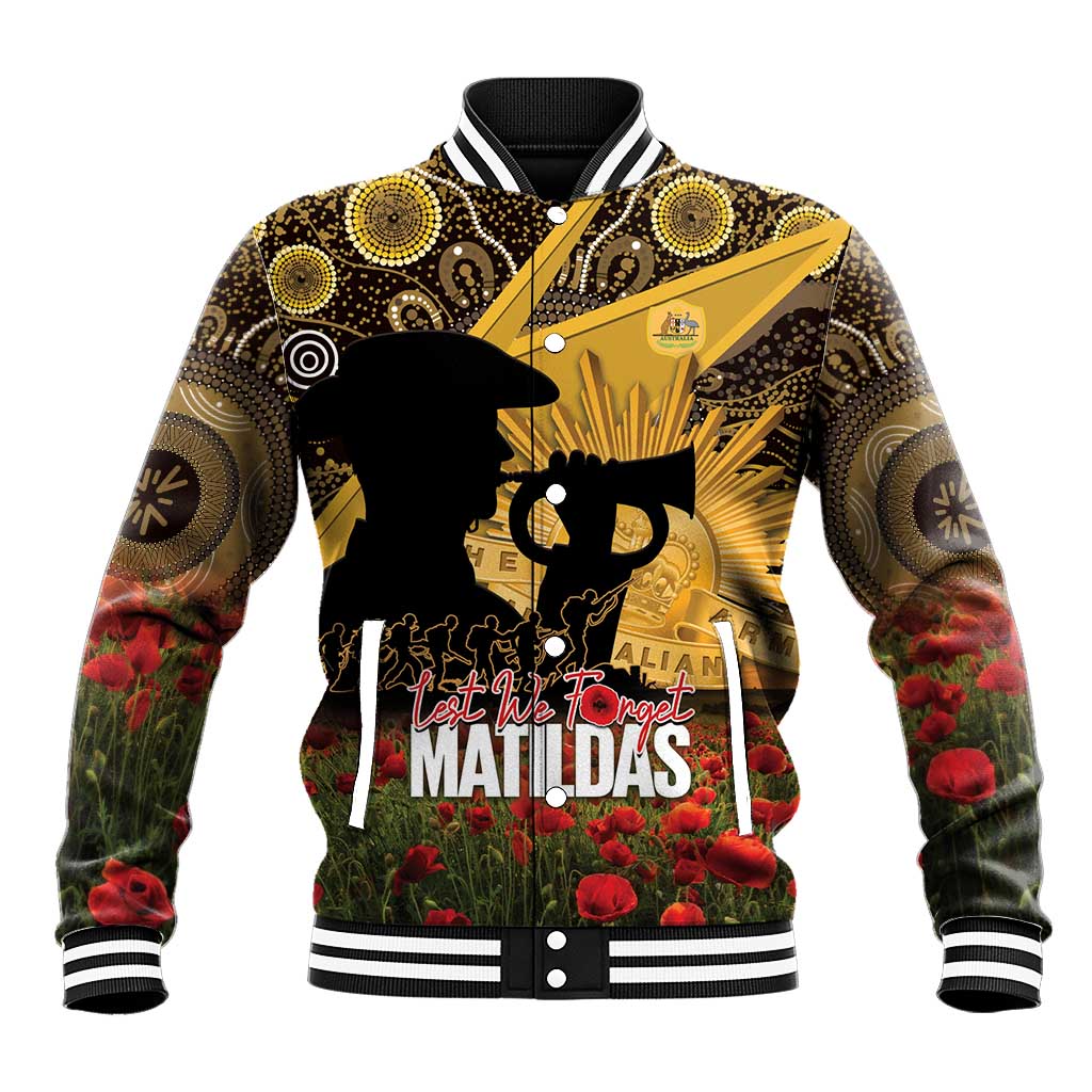 Personalised Australia Matildas ANZAC Day Baseball Jacket Last Post Poppy Lest We Forget