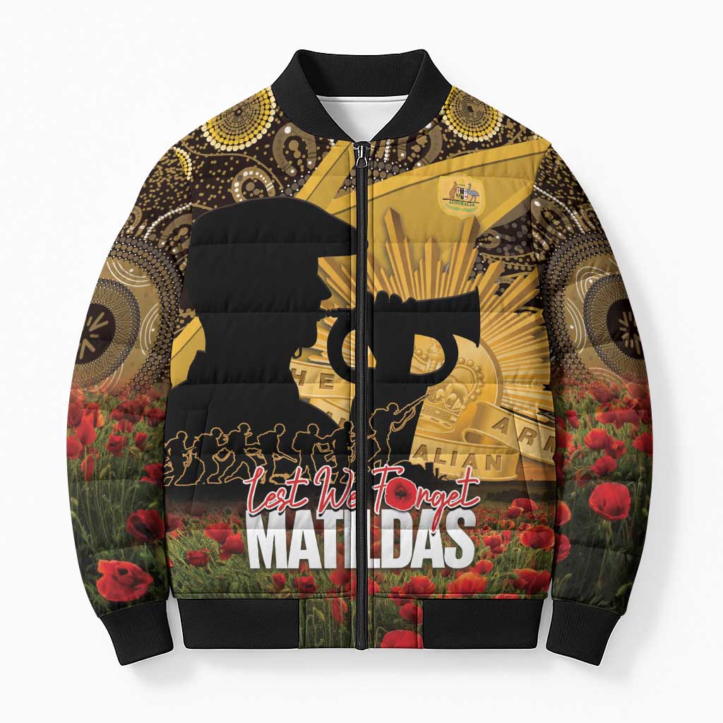Personalised Australia Matildas ANZAC Day Bomber Puffer Jacket Last Post Poppy Lest We Forget