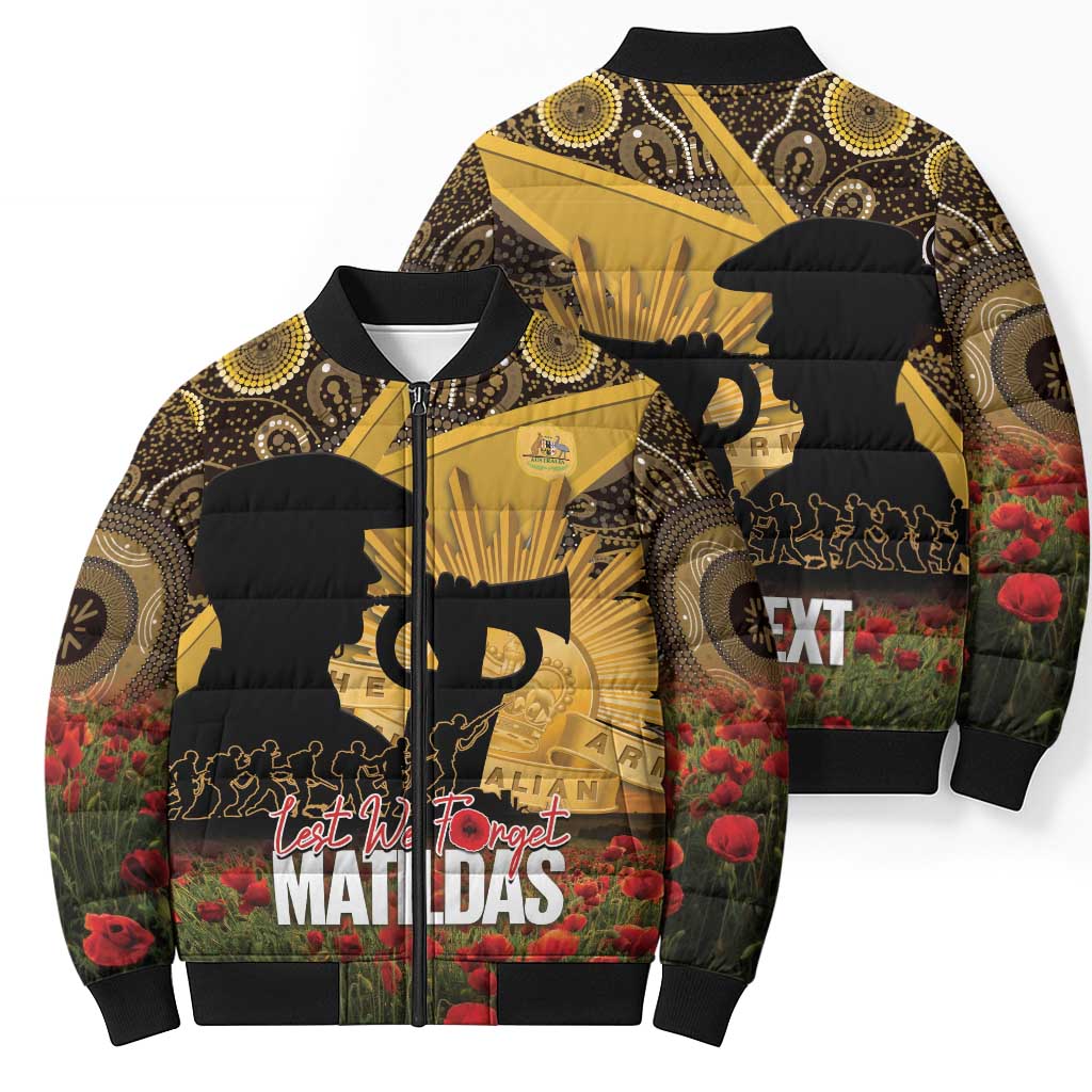 Personalised Australia Matildas ANZAC Day Bomber Puffer Jacket Last Post Poppy Lest We Forget