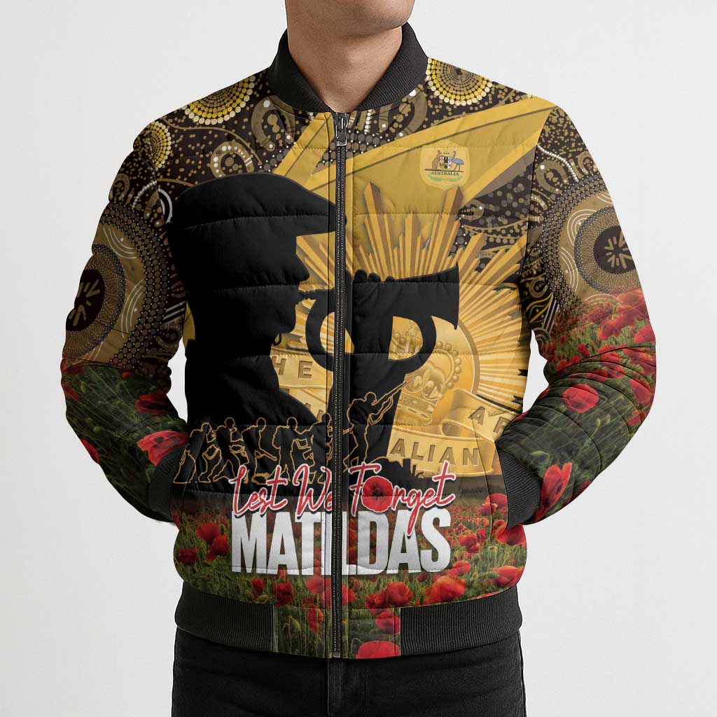 Personalised Australia Matildas ANZAC Day Bomber Puffer Jacket Last Post Poppy Lest We Forget