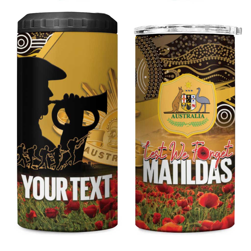 Personalised Australia Matildas ANZAC Day 4 in 1 Can Cooler Tumbler Last Post Poppy Lest We Forget