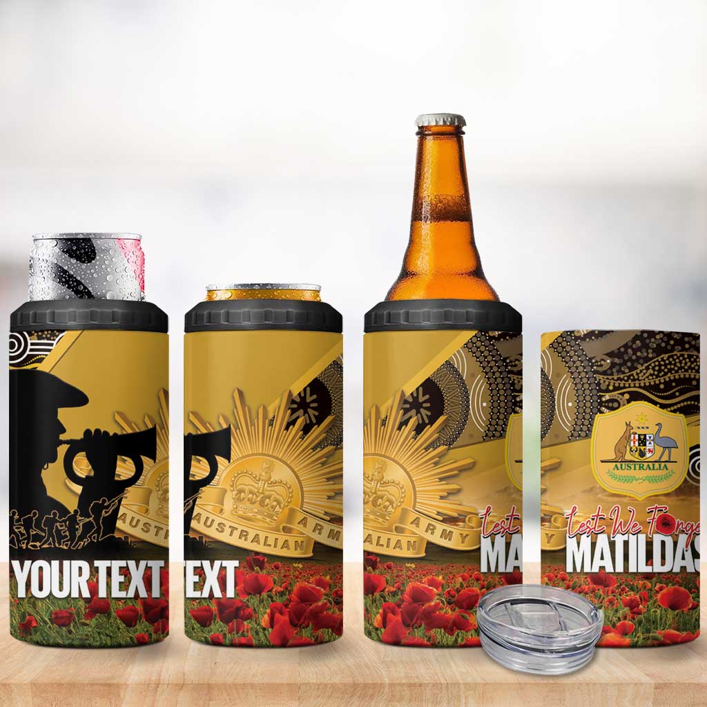 Personalised Australia Matildas ANZAC Day 4 in 1 Can Cooler Tumbler Last Post Poppy Lest We Forget