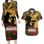 Personalised Australia Matildas ANZAC Day Couples Matching Long Sleeve Bodycon Dress and Hawaiian Shirt Last Post Poppy Lest We Forget