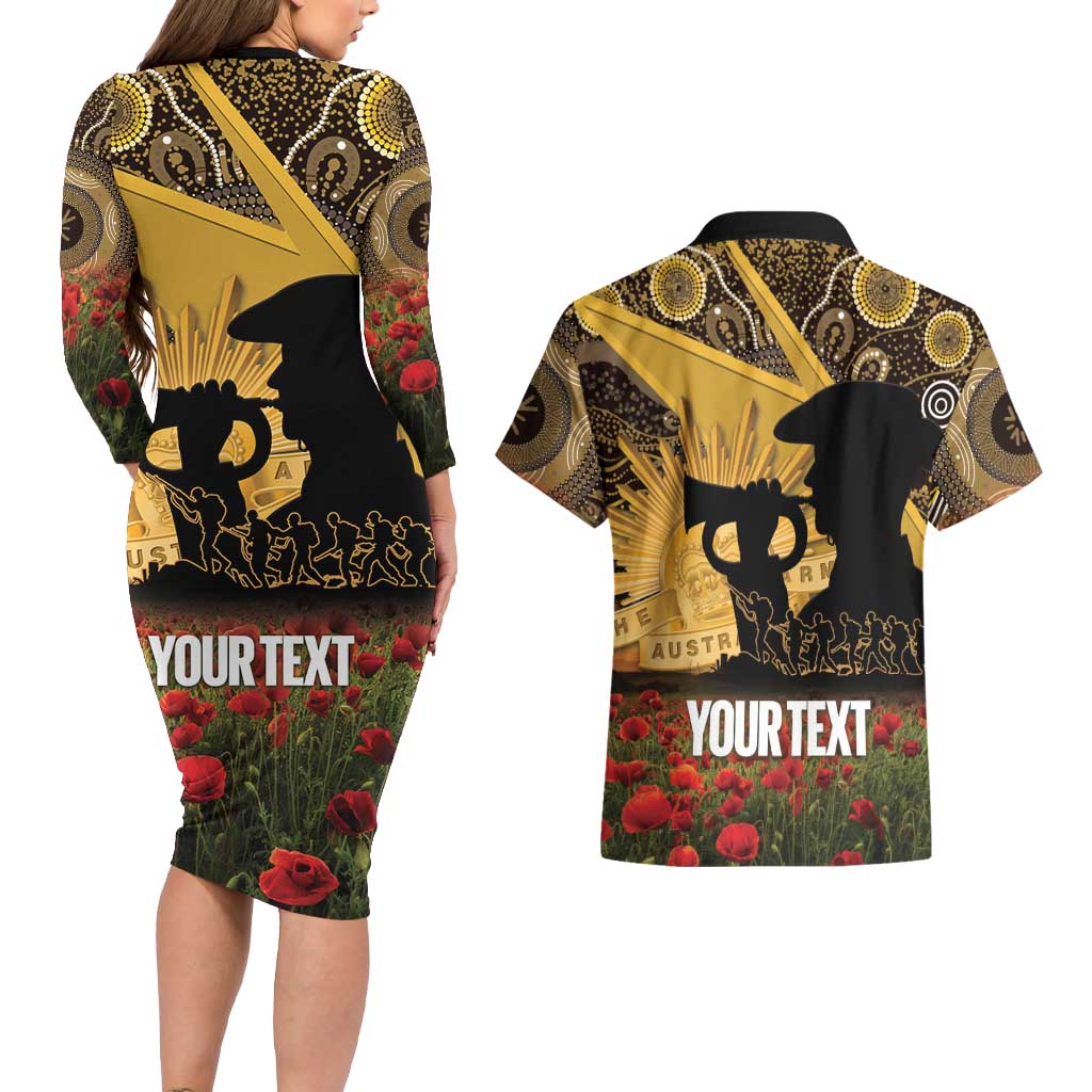 Personalised Australia Matildas ANZAC Day Couples Matching Long Sleeve Bodycon Dress and Hawaiian Shirt Last Post Poppy Lest We Forget