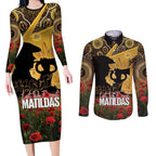 Personalised Australia Matildas ANZAC Day Couples Matching Long Sleeve Bodycon Dress and Long Sleeve Button Shirt Last Post Poppy Lest We Forget