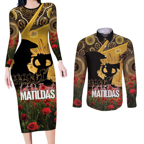 Personalised Australia Matildas ANZAC Day Couples Matching Long Sleeve Bodycon Dress and Long Sleeve Button Shirt Last Post Poppy Lest We Forget