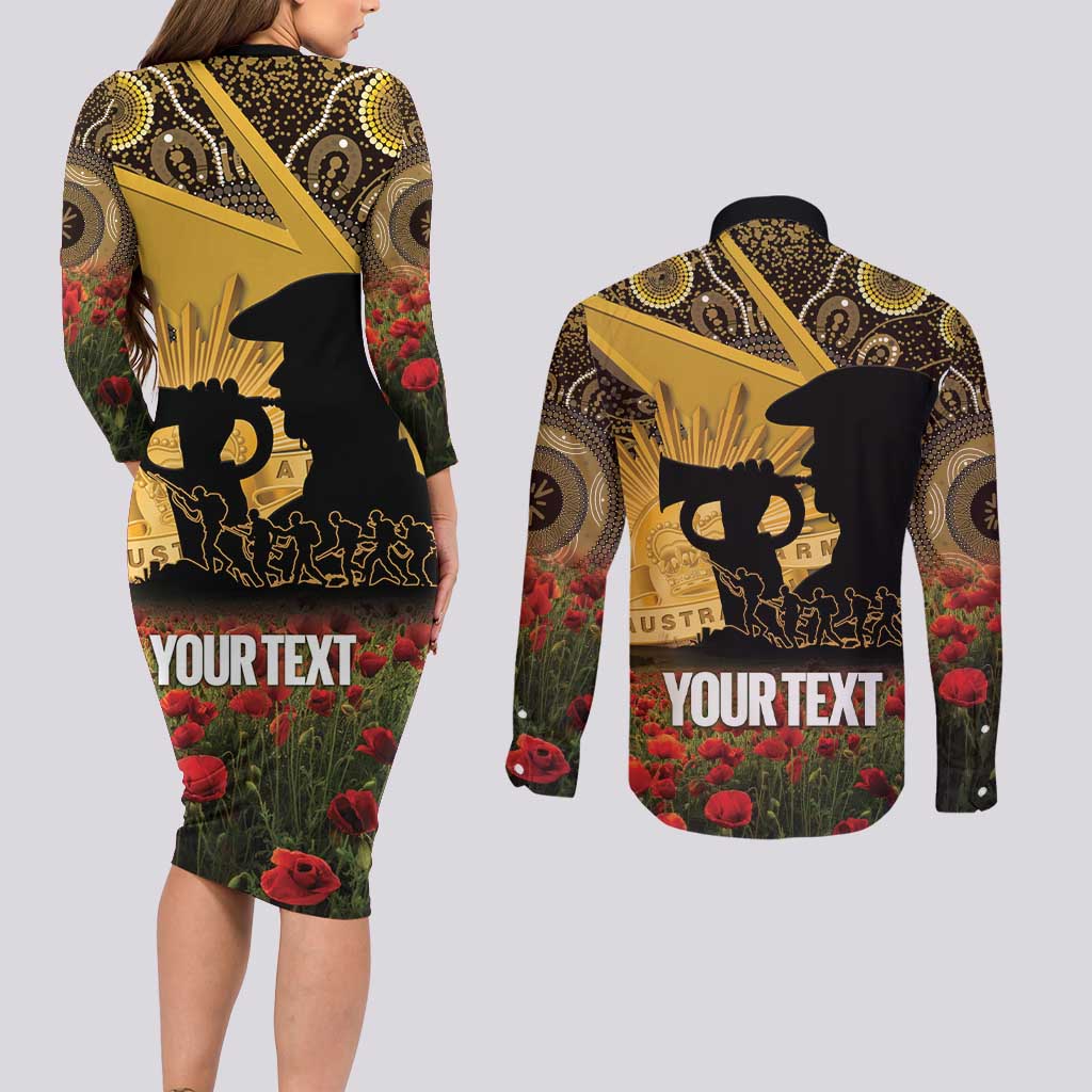 Personalised Australia Matildas ANZAC Day Couples Matching Long Sleeve Bodycon Dress and Long Sleeve Button Shirt Last Post Poppy Lest We Forget