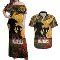 Personalised Australia Matildas ANZAC Day Couples Matching Off Shoulder Maxi Dress and Hawaiian Shirt Last Post Poppy Lest We Forget