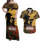 Personalised Australia Matildas ANZAC Day Couples Matching Off Shoulder Maxi Dress and Hawaiian Shirt Last Post Poppy Lest We Forget