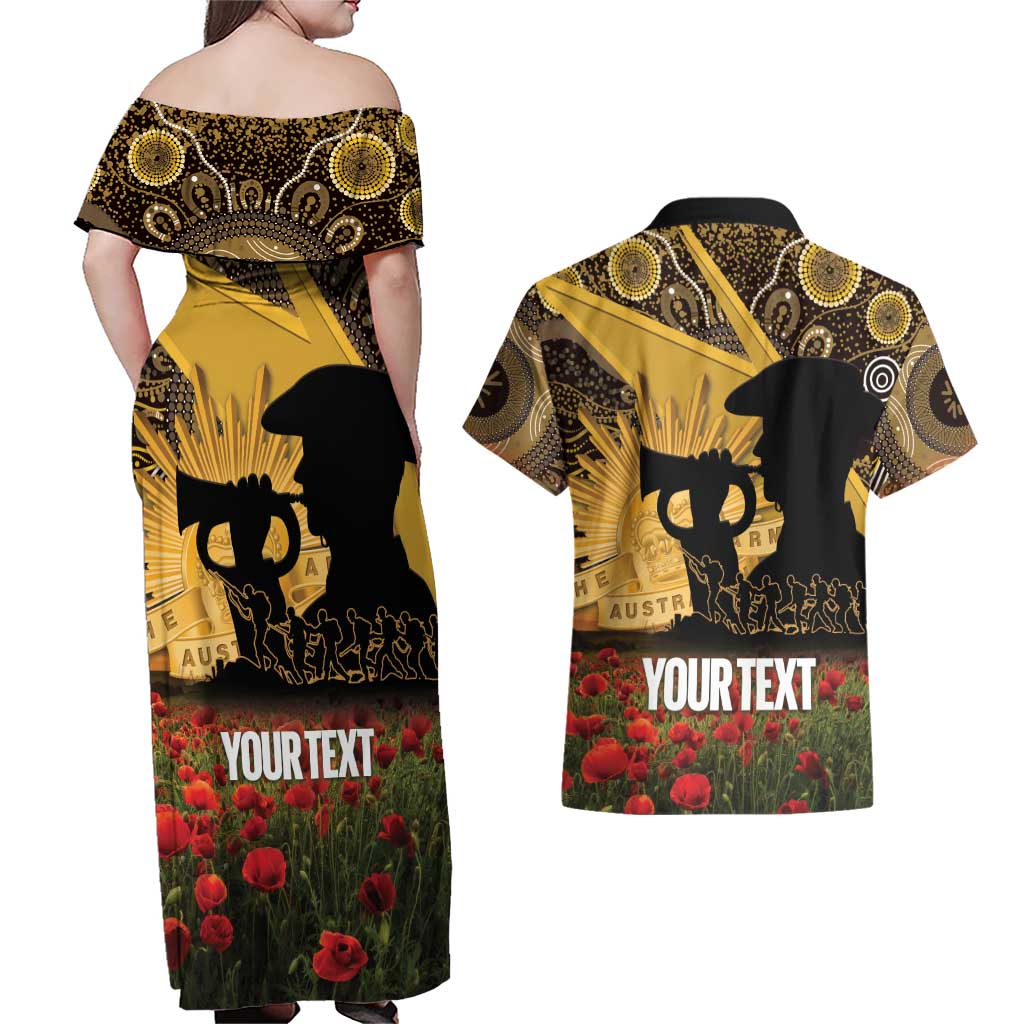 Personalised Australia Matildas ANZAC Day Couples Matching Off Shoulder Maxi Dress and Hawaiian Shirt Last Post Poppy Lest We Forget