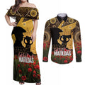 Personalised Australia Matildas ANZAC Day Couples Matching Off Shoulder Maxi Dress and Long Sleeve Button Shirt Last Post Poppy Lest We Forget