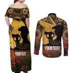 Personalised Australia Matildas ANZAC Day Couples Matching Off Shoulder Maxi Dress and Long Sleeve Button Shirt Last Post Poppy Lest We Forget
