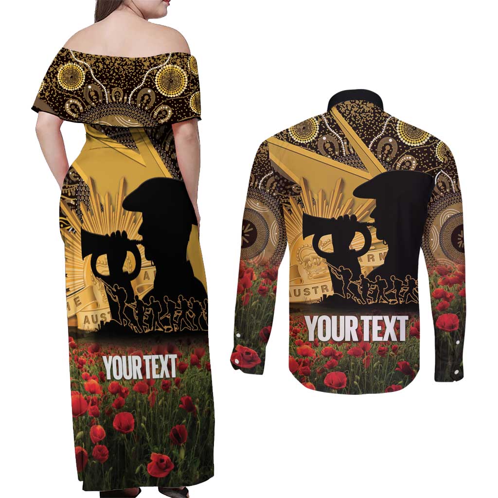 Personalised Australia Matildas ANZAC Day Couples Matching Off Shoulder Maxi Dress and Long Sleeve Button Shirt Last Post Poppy Lest We Forget
