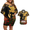 Personalised Australia Matildas ANZAC Day Couples Matching Off Shoulder Short Dress and Hawaiian Shirt Last Post Poppy Lest We Forget