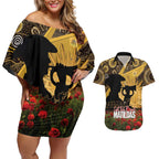 Personalised Australia Matildas ANZAC Day Couples Matching Off Shoulder Short Dress and Hawaiian Shirt Last Post Poppy Lest We Forget
