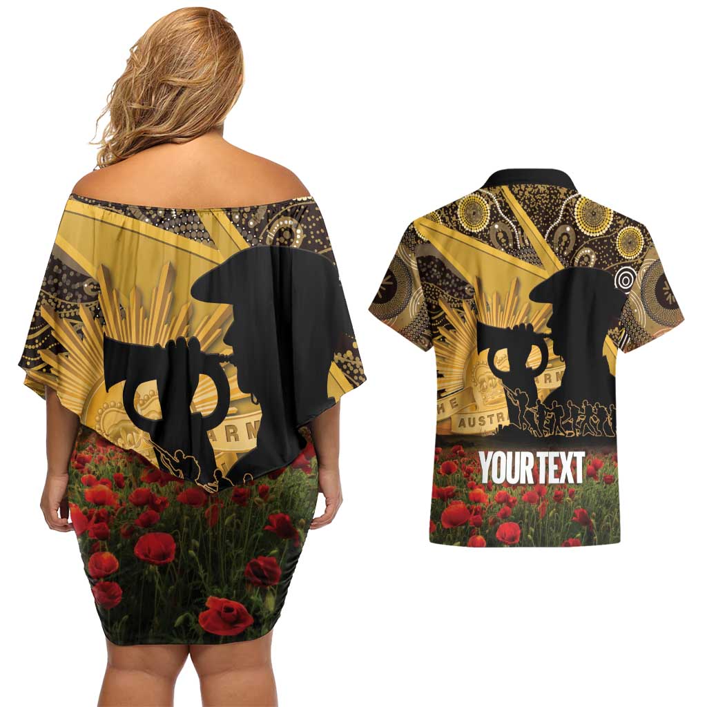 Personalised Australia Matildas ANZAC Day Couples Matching Off Shoulder Short Dress and Hawaiian Shirt Last Post Poppy Lest We Forget