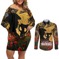 Personalised Australia Matildas ANZAC Day Couples Matching Off Shoulder Short Dress and Long Sleeve Button Shirt Last Post Poppy Lest We Forget
