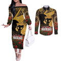 Personalised Australia Matildas ANZAC Day Couples Matching Off The Shoulder Long Sleeve Dress and Long Sleeve Button Shirt Last Post Poppy Lest We Forget