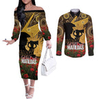 Personalised Australia Matildas ANZAC Day Couples Matching Off The Shoulder Long Sleeve Dress and Long Sleeve Button Shirt Last Post Poppy Lest We Forget