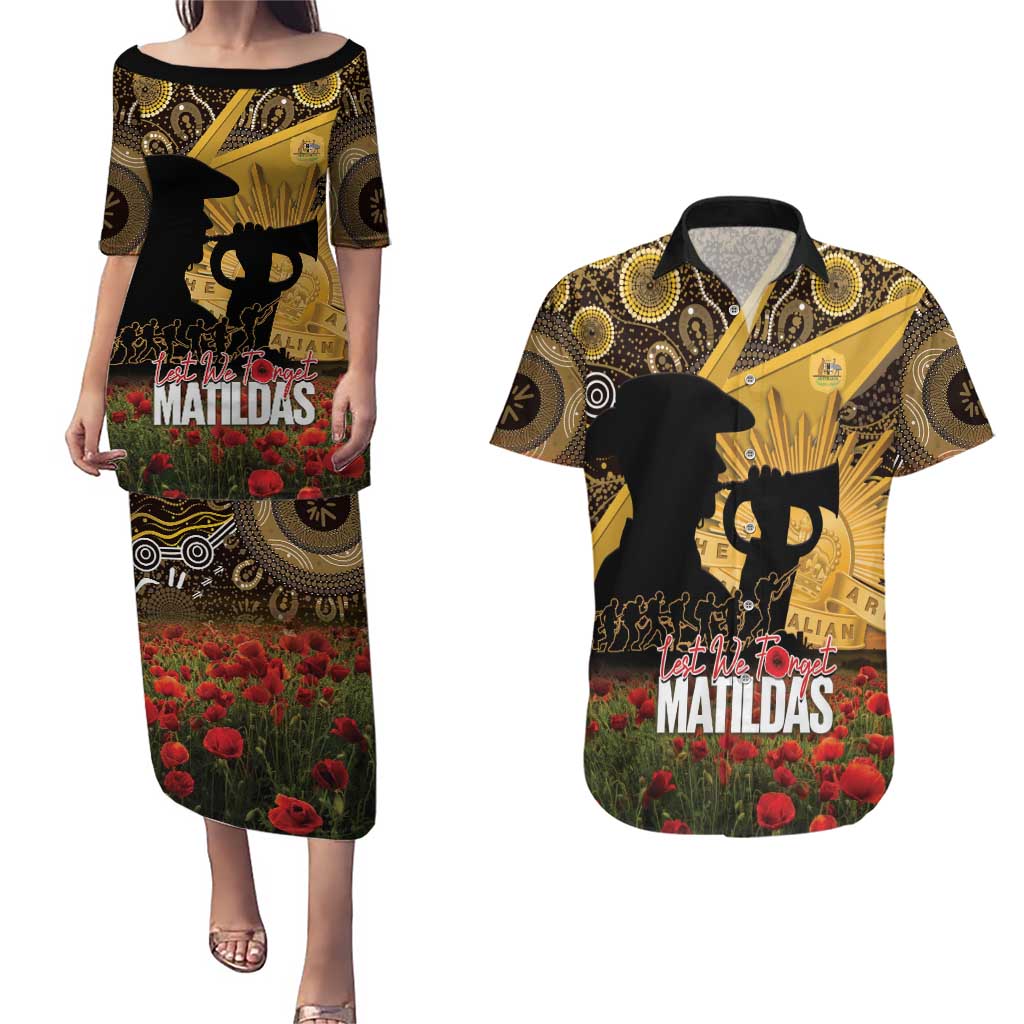 Personalised Australia Matildas ANZAC Day Couples Matching Puletasi and Hawaiian Shirt Last Post Poppy Lest We Forget