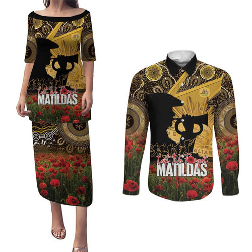 Personalised Australia Matildas ANZAC Day Couples Matching Puletasi and Long Sleeve Button Shirt Last Post Poppy Lest We Forget