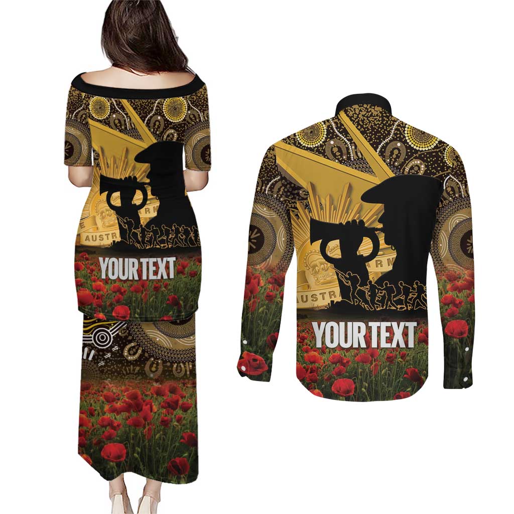 Personalised Australia Matildas ANZAC Day Couples Matching Puletasi and Long Sleeve Button Shirt Last Post Poppy Lest We Forget