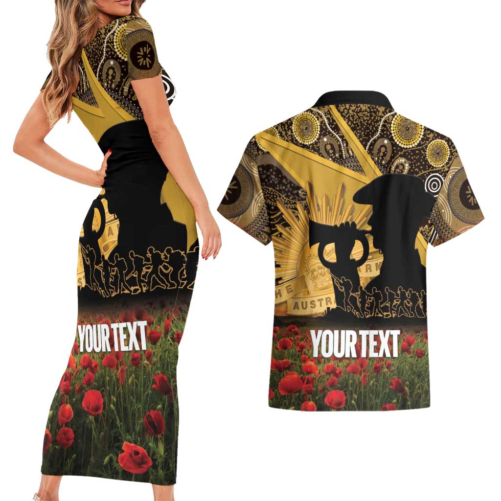 Personalised Australia Matildas ANZAC Day Couples Matching Short Sleeve Bodycon Dress and Hawaiian Shirt Last Post Poppy Lest We Forget