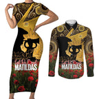 Personalised Australia Matildas ANZAC Day Couples Matching Short Sleeve Bodycon Dress and Long Sleeve Button Shirt Last Post Poppy Lest We Forget