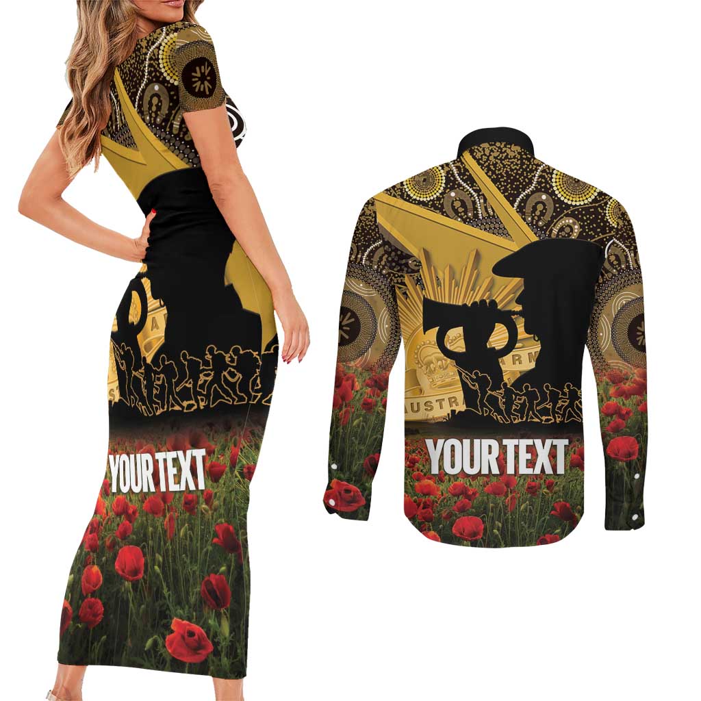 Personalised Australia Matildas ANZAC Day Couples Matching Short Sleeve Bodycon Dress and Long Sleeve Button Shirt Last Post Poppy Lest We Forget